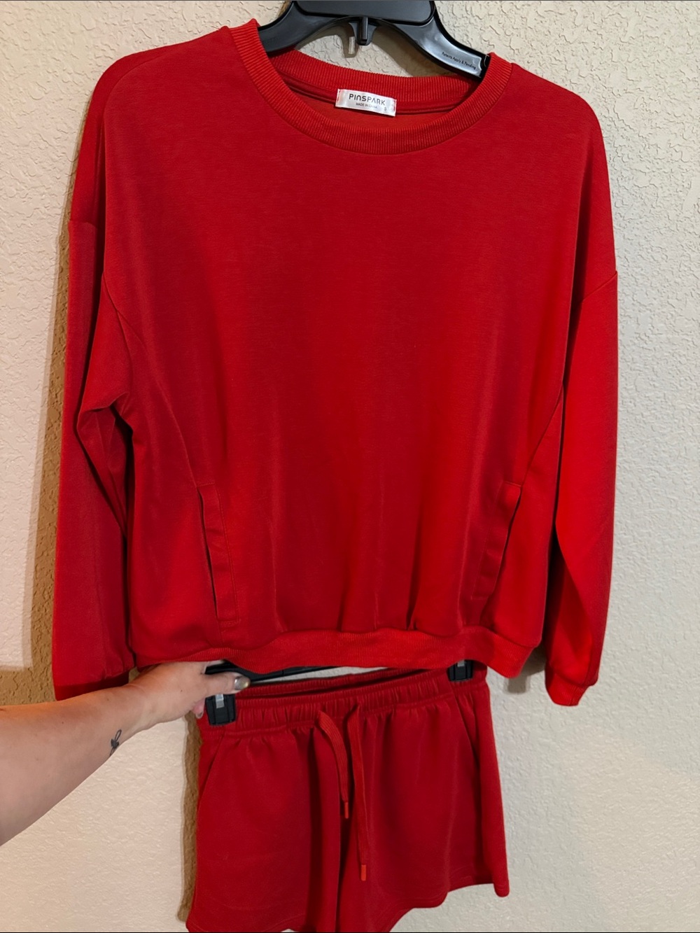 Women's Red Pullover Crewneck Sweatshirt and Sweatshorts Set Sz Small NWOT